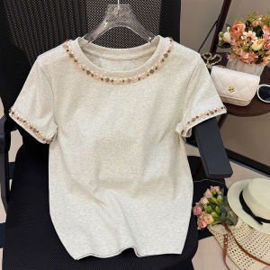 Áo Thun Nữ Tay Ngắn Dệt Kim Phong Cách Mới Trung Quốc Mùa Hè Tay Ngắn Công Phu Thoải Mái Rộng Rãi Đa Năng Áo Thun Cotton