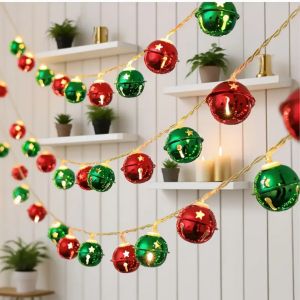ไฟประดับระฆังโลหะคริสต์มาส 1 ชิ้น ไฟ LED สีแดงและสีเขียว สำหรับตกแต่งบ้าน ห้องนอน หน้าต่าง ต้นคริสต์มาส และงานปาร์ตี้