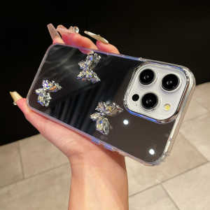 Butterfly Gem Mirror Phone Case Full Cover for  16Pro Max 16Pro 15 Compatible Womens Style Protective Cover Korean Trend