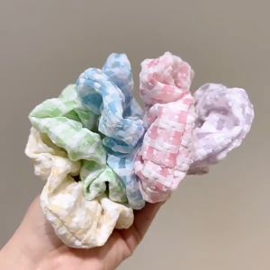 Srunchies vải xốp sọc caro màu sắc hàn quốc S13