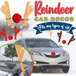 Xmas Car Reindeer Christmas Decor Nose Horn Costume Set for Car Auto Truck SUV Antlers Red Nose Ornaments Elk Antlers