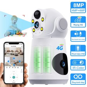 Camera Giám Sát Trẻ Em 4K 8MP Hai Ống Kính Với Phát Hiện Chuyển Động PIR Tầm Nhìn Ban Đêm Camera IP Kỹ Thuật Số An Ninh CCTV 4G V380 Pro Sử Dụng Pin