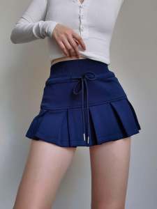 กระโปรงสั้นทรงเอเอวสูงสไตล์อเมริกัน กระโปรงสั้นทรงเอสีพื้น กระโปรงสั้นทรงเอผ้าฝ้ายผสมโพลีเอสเตอร์ ฤดูใบไม้ผลิและฤดูร้อน