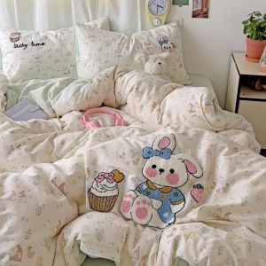 Cartoon  Cotton Bedding Set 100% Pure Cotton Towel Embroidered Bed Sheet Cover Quilt Cover Three Piece Set Soft Comfortable
