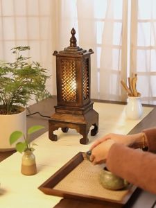 Teak Table Lamp Handmade Art Deco Lamp Bedside Lamp Desk Decorative Lamp