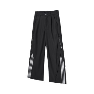 MADWITCH American Retro Striped Casual Pants Loose Fit Mens Womens Three Bars Side Zipper Design Sensation Long Trousers