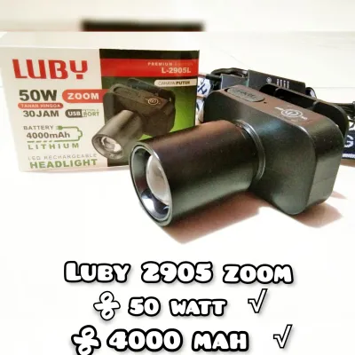senter kepala luby 2905 zoom 50 watt super terang senter kepala luby original