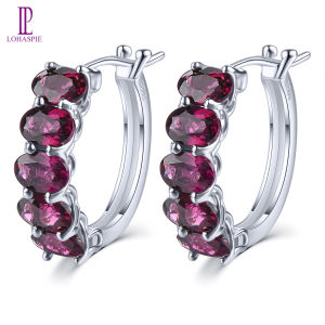 Lohaspie Jewelry Genuine 6 Carats Earrings Silver 925 Original Natural Rhodolite Garnet Clip Earring Purple Gemstone Earring For Women Sterling Silver 925 Garnet Birthstone Jewelry