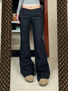 กางเกงลากพื้นเอวต่ำสาวแซ่บสไตล์อเมริกันยาวพิเศษสำหรับคนตัวสูง175กางเกงสูทขากว้างทรงสอบรัดรูปใส่แล้วดูผอมเพรียวสำหรับผู้หญิง