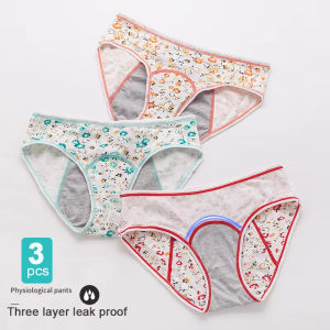 กางเกงในกางเกงชั้นในช่วงมีประจำเดือนผู้หญิงกันรั่วซึม3ชิ้นกางเกงในกางเกงขายาวสุภาพสตรีสรีรวิทยากางเกงในสำหรับเมื่อมีประจำเดือน XS-L นักเรียน