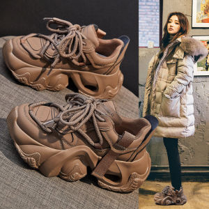 รองเท้าผ้าใบลำลองหนังแท้ รองเท้ากีฬาแบบสวมหัวกลม ทรงหัวมน พื้นยางกันลื่น ฤดูใบไม้ร่วง/ฤดูหนาว รองเท้าพื้นหนาแบบสวมหัวกลม