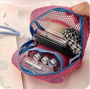 Fashion Dopamine Color Storage Bag / Large Capacity Square Mesh Cosmetic Bags / Transparent Visibility Toiletry Make Up Pouch