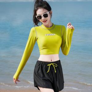Conservative Sporty Two-Piece Womens Swimsuit Long Sleeve Training Suit Cover-Up Korean Style Hot Spring Girl Student