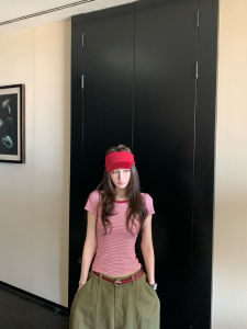 Áo Thun Nữ Cổ Tròn Tay Ngắn Kẻ Sọc Dễ Mặc Mùa Hè SKK Store Phong Cách Công Sở Cotton 95% Viscose 5% Thiết Kế Thường Ngày