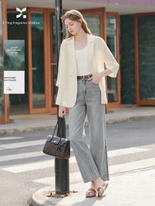XIANGYING | Gray Straight Leg High Waist Culottes Casual Trousers