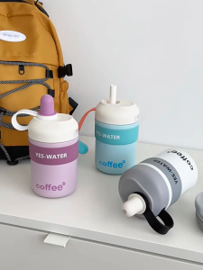 430ml Portable Coffee Cup Stainless Steel Hot Cold Straw Anti-Slip Silicone Mat Q5701