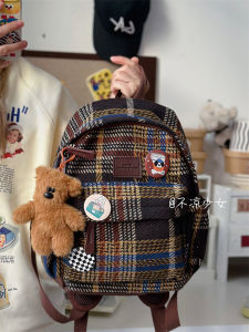 กระเป๋านักเรียนใบเล็กลายสก๊อตผ้าวูลกระเป๋าเป้สะพายหลังมินิผ้าพลัฌลำลองนิชแบรนด์สไตล์ญี่ปุ่น ins กระเป๋าเป้แมทช์ลุคง่ายสำหรับสาวๆ