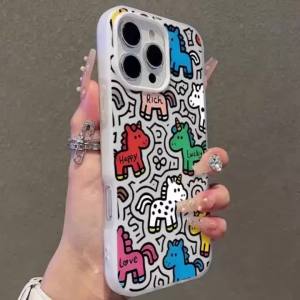 INS Phone Case For iPhone 17 Air 17 16 15 14 13 12 11 Pro Max XS X XR 7 8 16 Plus Lucky Line Pony Candy Color Shockproof Cover