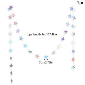Iridescent Paper Star Garland Banner Laser Silver Flag Hanging Decor Birthday Party Pendant Baby Shower Wedding Streamer Decor