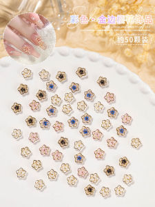 Gold Edge Cherry Blossom Nail Art Accessories Resin Foil Nail Art Decorations 3D Rhinestone Nail Art Small Fresh Cheek Flower Design