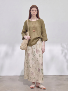 GULILI | Olive Green Linen Floral Print Womens Suit 2026 Summer