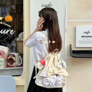 LZ69 Canvas Itabag for Anime Figures and Badges Large Capacity School Bag with Bow Detail L69Z