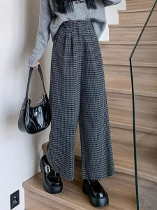 Elegant High-quality New Fall Womens Tartan Wool Wide Leg Pants