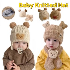 Kids Knitted Hat Cartoon Bear Baby Beanie Cap Boys Girls Ear Protection Cap Warm Toddler Hat