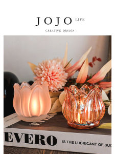 Romantic Vintage Glass Tulip Candle Holder Clear Tea Color European Style Home Decorations for Cylindrical Candles