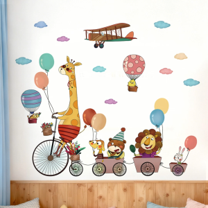 Decal giấy dán tường cho bé họa tiết động vật khám phá thế giới Có keo sẵn Trang trí phòng ngủ góc giải trí