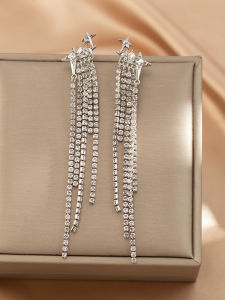 ต่างหูจี้หางมุกประดับเพชรแบบยาวหรูหรา ไม่ต้องเจาะ สำหรับผู้หญิง เครื่องประดับแฟชั่นสไตล์เกาหลี ต่างหูแบบคลิป