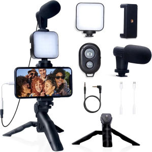 Video Making Kit AY-49 Making Vlog Tripod Kit with Microphone LED Light for Studio Live Streaming Youtube