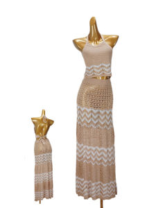 Summer High Waist Knitted Holiday Style Womens Set Vest Skirt Slimming Wrap around Long Dress Two Piece Ensemble