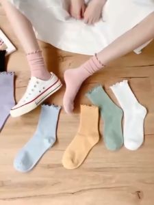 Màu Trơn Đống Tất Cotton Xuân Thu Mỏng Nhật Bản JK Tất Nữ Lolita Mary Jane Giày Nữ Giữa bắp Chân Tất
