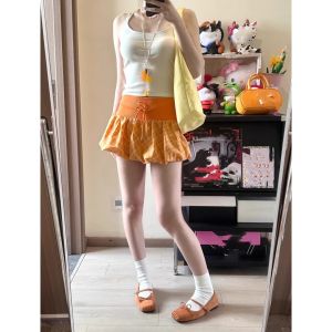 Váy Ngắn Xếp Ly Kẻ Caro Màu Cam Cổ Điển Cỡ Lớn Cho Nữ Mùa Thu Đông Thể Thao Váy Ngắn Nửa Thân Dây Thắt Lưng Váy Ngắn Xếp Ly