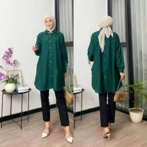 Zeva Tunik Polo Line Atasan Wanita Tunik Bahan Rayon Variasi Kancing Belakang Terbaru