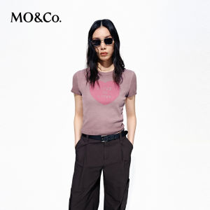 MO&Co. | Short Sleeve T-shirt Xinjiang Cotton Heart Print Elastic Ribbed