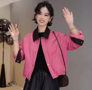 Colorblock Collar Warm Slim Fitting Cotton Jacket