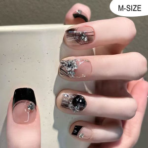 Press On Nails False Nails Decoration Manicure 10pcs/Set Wearing Nail Plates Full Cover With Rhinestones DIY Fake Nails Tips Art