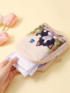 กระเป๋าใส่ผ้าอนามัยลายแมวน่ารัก กระเป๋าใส่กระดาษทิชชู่น้ำหนักเบาสำหรับผู้หญิง กระเป๋าใส่กระดาษทิชชู่อนามัย