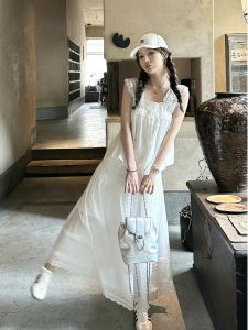 Bộ Váy Hai Mảnh Cổ Vuông Cạp Cao Phong Cách Hàn Quốc Mùa Hè Giảm Béo Thon Gọn Váy Ngắn Cotton Thời Trang Cho Nữ