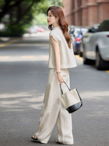 OUCAO | Premium Sleeveless Salt-style Shirt & Wide Leg Pants Set