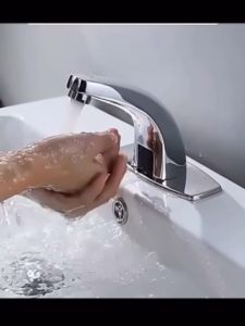 Bộ vòi nước rửa tay cảm ứng hồng ngoại vòi nước Lavabo tự động cao cấp đồng mạ Crom Niken bền vững - Bảo hành 1 năm