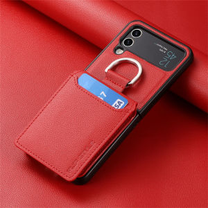 Samsung Flip4 Phone Case with Ring Holder Magnetic Card Wallet Protective Cover for Galaxy Z Flip5 Z Flip6 Flip7 Card Holder