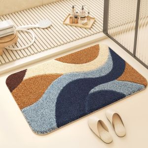 VIKAMA Modern Abstract Bathroom Floor Mat Water Absorbing and Anti-Slip Bathroom Door Mat Entryway Wall Mat Home Decoration