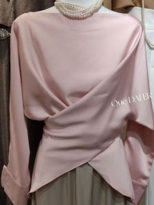 Áo Sơ Mi Nữ Slim Fit Thông Thường Có Tay Áo Bát Và Cổ Áo Một Chữ Thiết Kế Bề Mặt Nhung Cao Cấp Áo Đeo Chéo Cho Phong Cách Độc Đáo