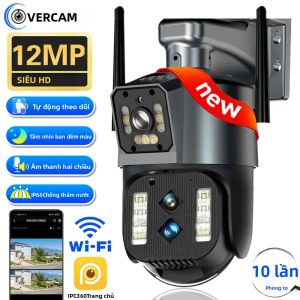 Camera IP WiFi Ngoài Trời 6K 12MP 4K Camera Hai Mắt Xoay PTZ Zoom Lai 10X Tự Động Theo Dõi Chống Nước Camera An Ninh CCTV 128G Với Chức Năng AI