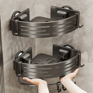 Giá Để Đồ Góc Nhà Tắm Bằng Nhôm Hút Chân Không Gắn Tường Không Cần Khoan Giỏ Hình Tam Giác Tiết Kiệm Không Gian