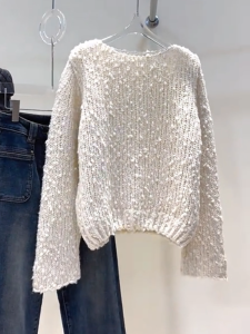 QINGNAER | Large Size Womens White Minimalist Texture Sweater Knitted Loose Lazy Style