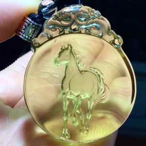 天然黄水晶   natural yellow crystal double pius zodiac horse pendant beautiful color yellow run ✨ water head full crystal pure exquisite carving flawless \ud83d\ude08 vivid image full net body the most suitable for [amulet]